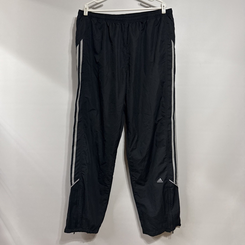 Adidas Pants 2XL Black Nylon Vintage Lined Y2K Wide Leg Cinch Cuff 2003 3 Stripe